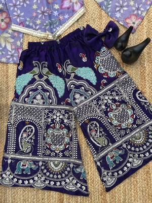 Lavender chinon with position print and embroidered work plazzo set 3