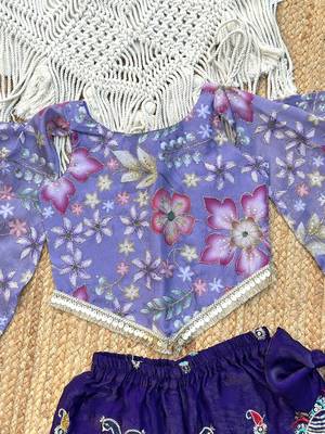 Lavender chinon with position print and embroidered work plazzo set 4