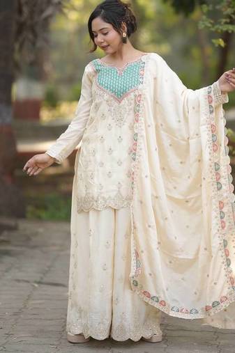 White georgette   party wear embroidery salwar  suit set