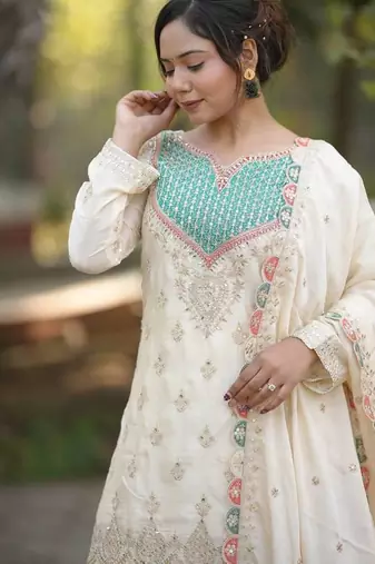 White georgette   party wear embroidery salwar  suit set
