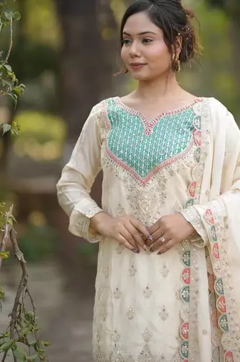 White georgette   party wear embroidery salwar  suit set