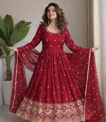 Red chinon silk  party wear embroidery salwar  suit set