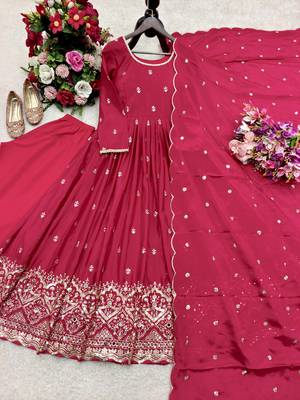 Red chinon silk  party wear embroidery salwar  suit set 3