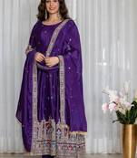 pruple  chinon silk  party wear embroidery salwar  suit set