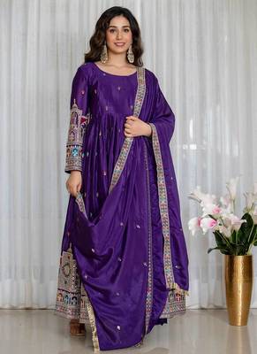pruple  chinon silk  party wear embroidery salwar  suit set 4