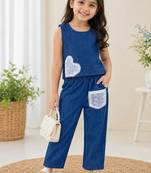 Kids denim summer co-ord set with lace heart & pocket