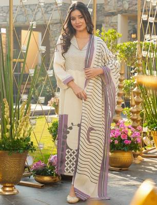 Cream muslin printed kurta pant set 2