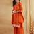 Orange vichitra silk heavy thread embroidery sequins work kurta pant set