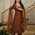 Coffee vichitra silk heavy thread embroidery work kurta pant set