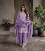 Elegant lavender embroidered kurta palazzo set with dupatta