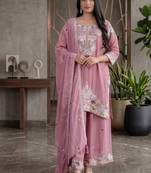 Elegant pink embroidered kurta palazzo set with dupatta