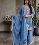 Elegant blue embroidered kurta palazzo set with dupatta