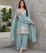 Elegant mint green embroidered kurta palazzo set with dupatta