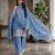Elegant blue embroidered kurta palazzo set with dupatta