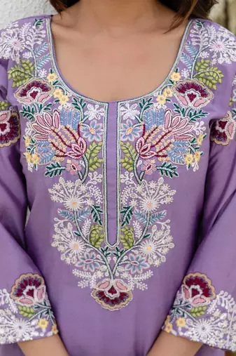Elegant lavender embroidered kurta palazzo set with dupatta