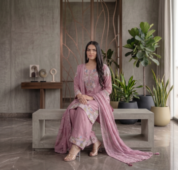 Elegant pink embroidered kurta palazzo set with dupatta 3