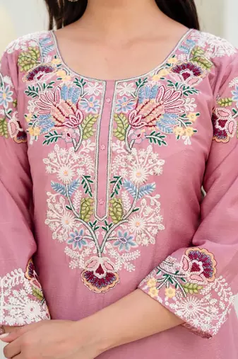 Elegant pink embroidered kurta palazzo set with dupatta