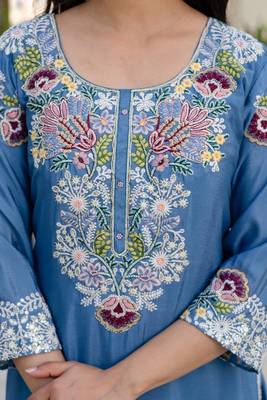 Elegant blue embroidered kurta palazzo set with dupatta 5