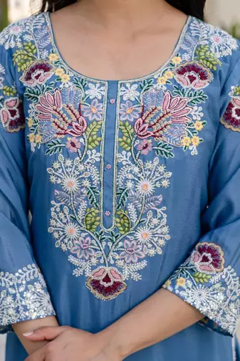 Elegant blue embroidered kurta palazzo set with dupatta