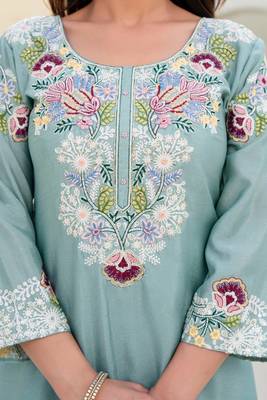 Elegant mint green embroidered kurta palazzo set with dupatta 5