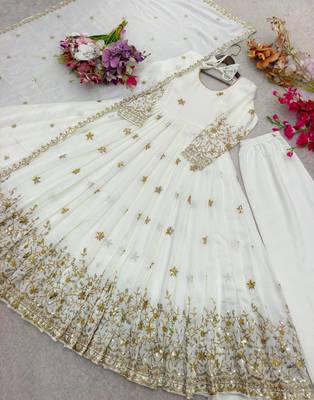 White vichitra silk  party wear embroidery salwar  suit set 2