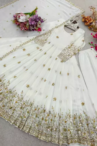 White vichitra silk  party wear embroidery salwar  suit set