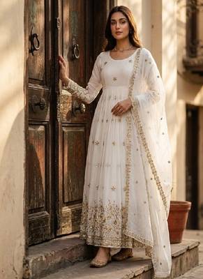 White vichitra silk  party wear embroidery salwar  suit set 3