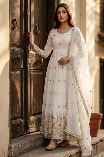 White vichitra silk  party wear embroidery salwar  suit set