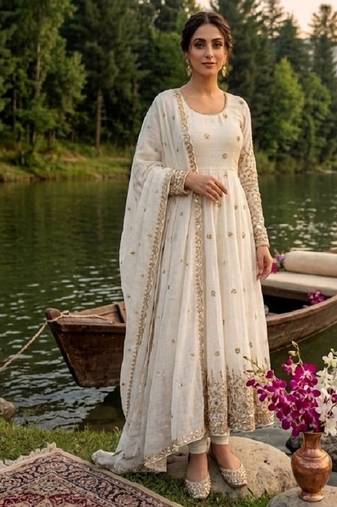 White vichitra silk  party wear embroidery salwar  suit set