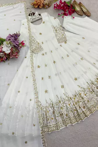 White vichitra silk  party wear embroidery salwar  suit set