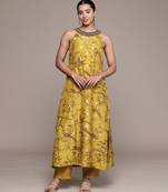 Mustard printed viscose kurta set