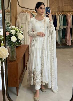 White vichitra silk  party wear embroidery salwar  suit set 5