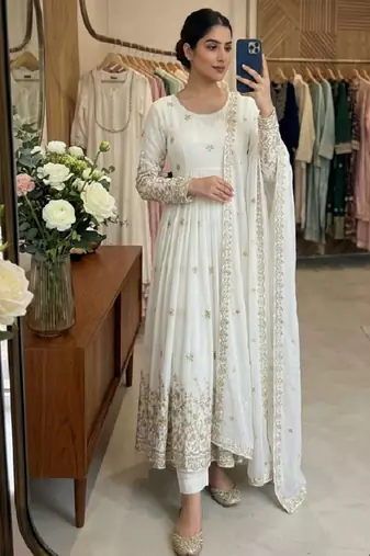 White vichitra silk  party wear embroidery salwar  suit set