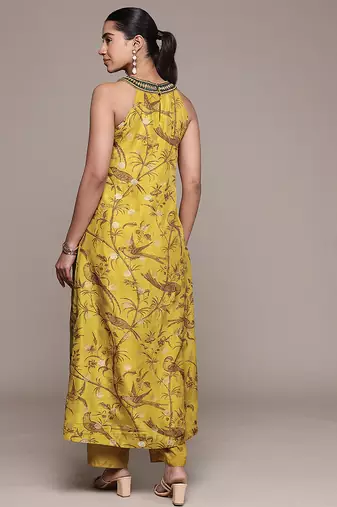 Mustard printed viscose kurta set