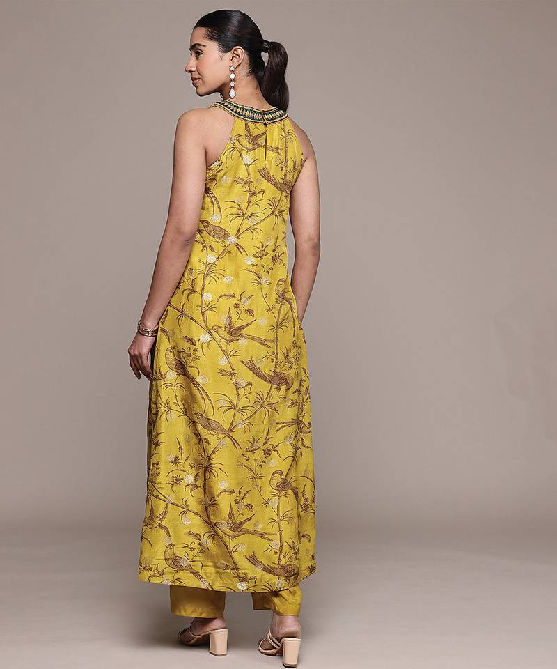Mustard printed viscose kurta set