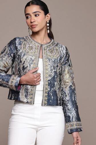 Blue printed jacquard jacket