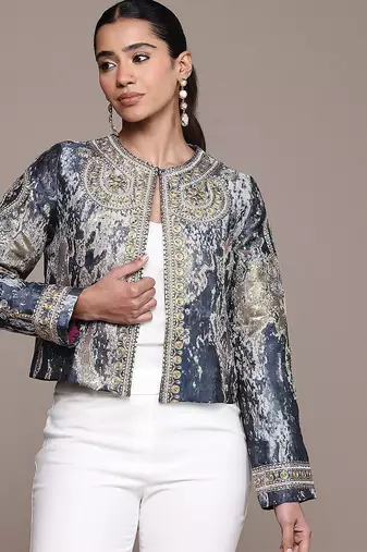 Blue printed jacquard jacket