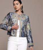Blue printed jacquard jacket