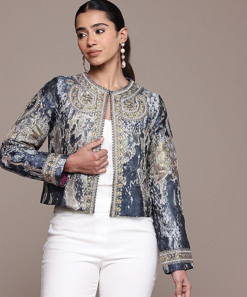 Blue printed jacquard jacket