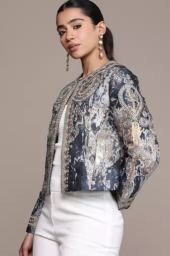 Blue printed jacquard jacket