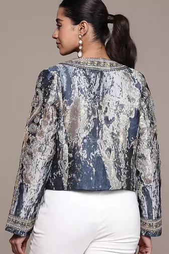 Blue printed jacquard jacket