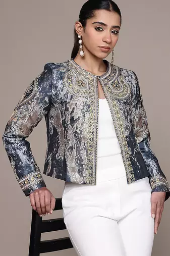 Blue printed jacquard jacket