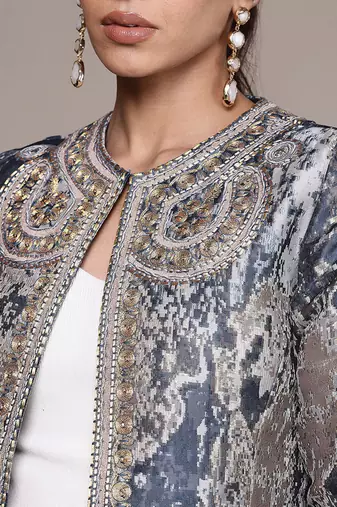 Blue printed jacquard jacket