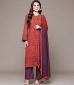 Red printed cotton blend kurta set