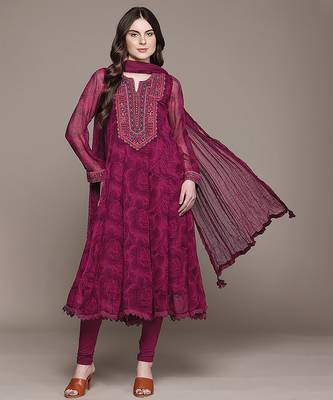 Fuchsia printed viscose kurta set 1