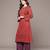 Red printed cotton blend kurta set
