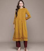 Yellow woven cotton blend kurta