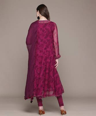 Fuchsia printed viscose kurta set 3