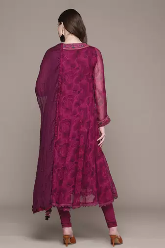 Fuchsia printed viscose kurta set
