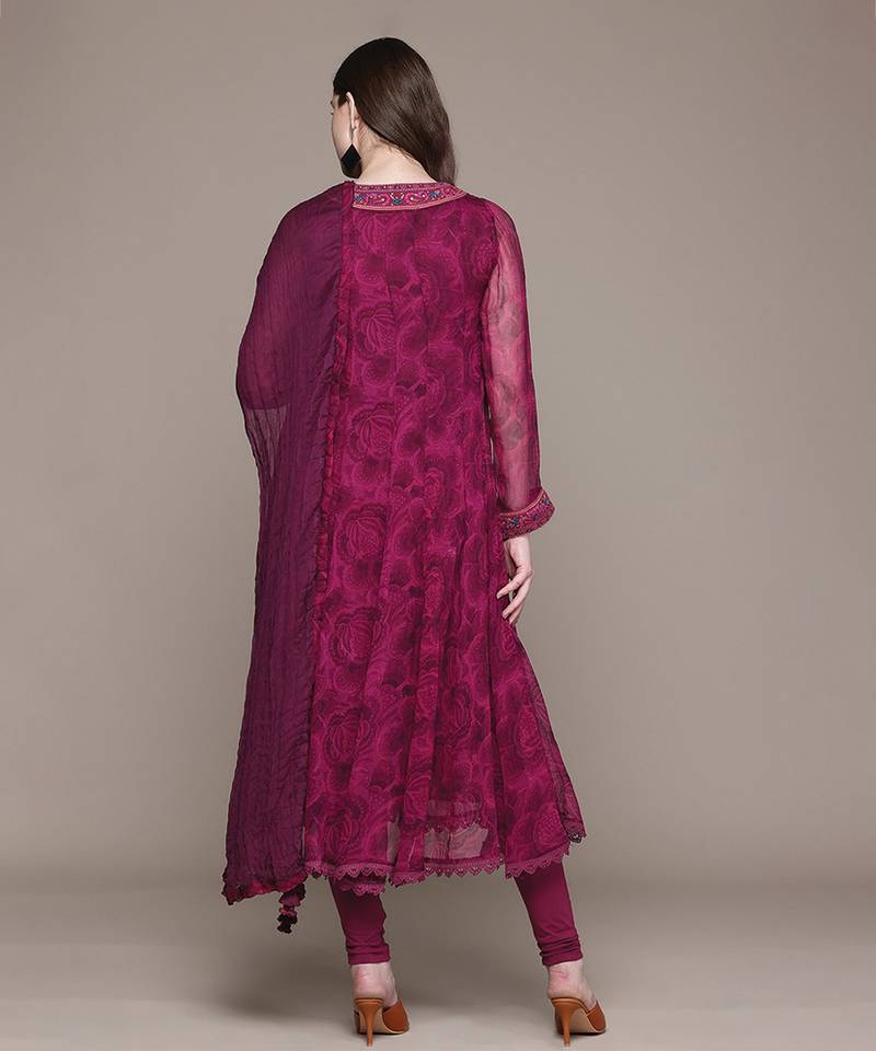 Fuchsia printed viscose kurta set